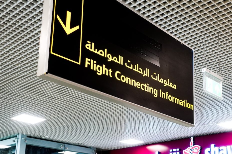 Connecting flight sign in an airport