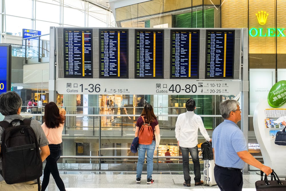 Flight departures screen at an airport