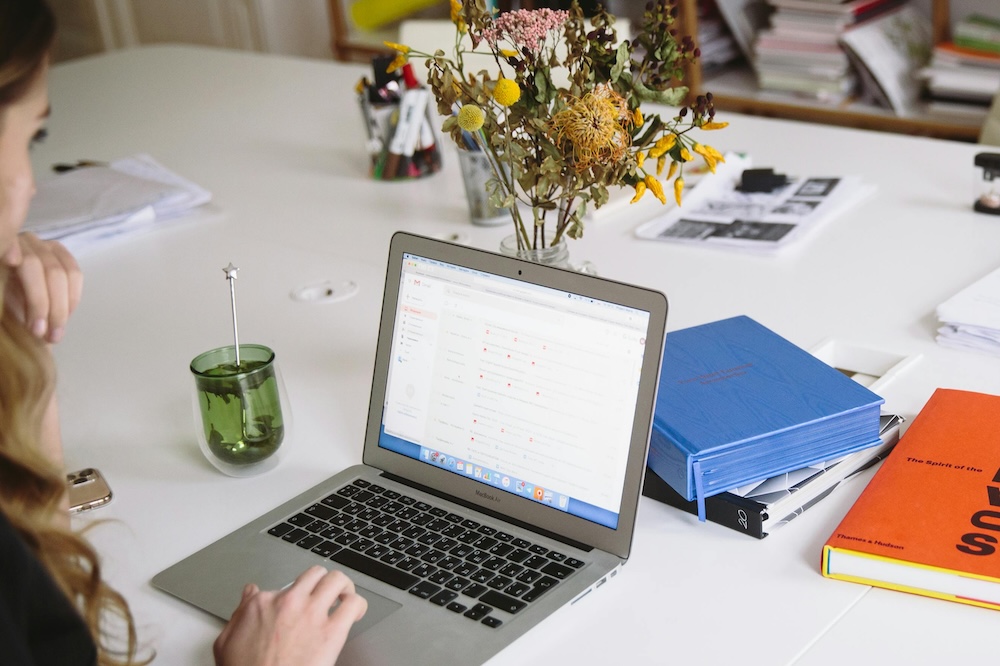 Woman working on a laptop